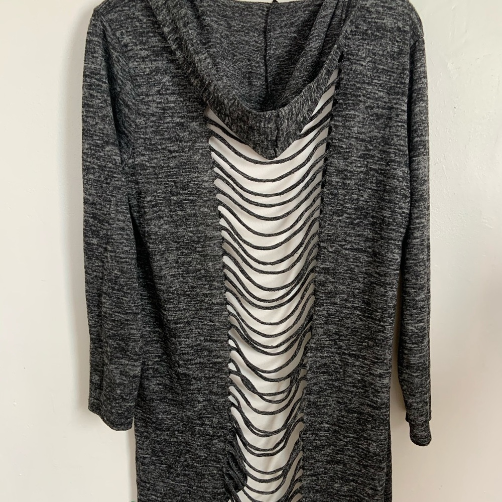 Long Hooded Cardigan With Cutouts At The Back